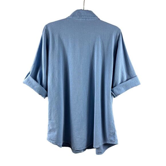 Sea Breeze of California Pleated Button Up Gauze Roll-Tab Sleeve Tunic Top Large - Picture 4 of 7